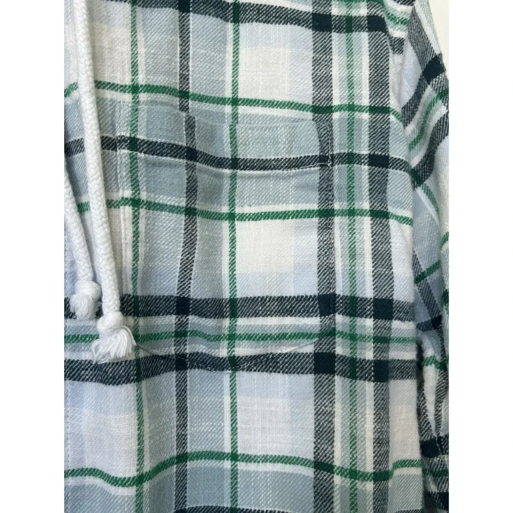 American Eagle Outfitters Shirt  Medium Green Plaid Hooded Flannel Henley UNISEX - Picture 3 of 6